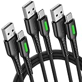 INIU USB Type C ケーブル【3本 0.5m+2m+2m】3.1A USB-A to USB-C 急速充電 QC3.0対応 高速データ転送 高耐久ナイロン編み LEDライト付き タイプC type-c iPhone 17 16 15 Pro Max Plus Samsung Galaxy S22 Sony Huawei Xperia Google PixelなどのUSB C機種に対応
