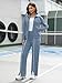 Casly Lamiit Sweat Suit for Women 2 Piece Set Casual Lounge Tracksuit Zip Up Mock Neck Sweatshirt Sports Sweatpants Striped Athletic Travel Outfits Blue Grey M