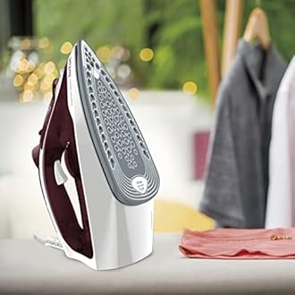 Tefal Express Steam, Steam Iron, 190 g/min Steam Boost, 45 g/min Continuous Steam, 270 ml Water Tank, 2600W Power, Non-Stick Ceramic Soleplate, Auto Shut Off, Anti-drip, White & Ruby Red, FV2869