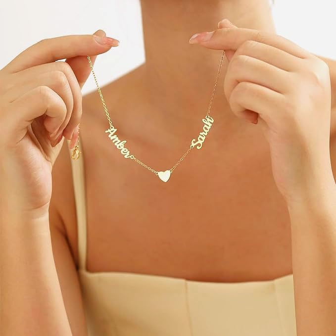 Personalized Name Necklace with Curb Chain 18K Gold Plated Handmade Custom Family Choker Customized Nameplate Necklaces Mother's Day Jewelry Gift for Mom Wife2