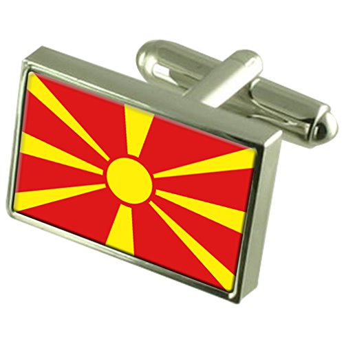 Gemelos de bandera de Macedonia con estuche rígido grabado para evitar pérdidas y daños