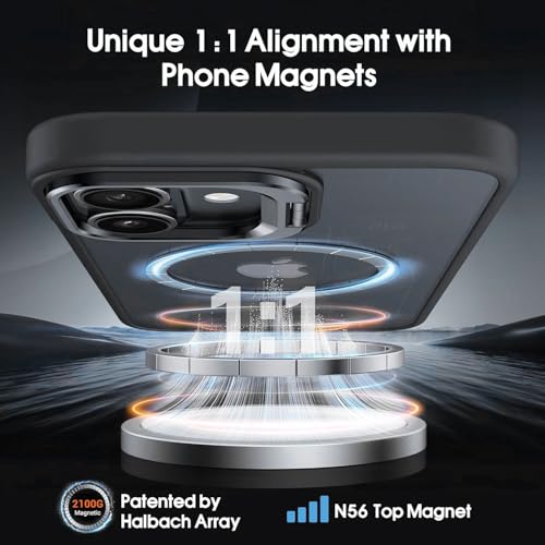 Image of VONZEE Clear Camera Kickstand Case for iPhone 16, Built-in Adjustable Camera Stand, Clear Magnetic Mag-Safe Shockproof Classic Series Phone Cover (Black)