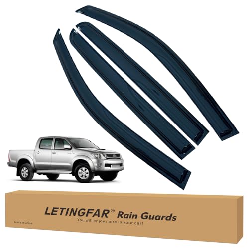 LETINGFAR Window Visors Rain Guards for Toyota Hilux Double Cab 2005 2006 2007 2008 2009 2010 2011 2012 2013 2014 2015 Accessories, Wind Deflectors Vent Shades for Toyota Hilux Double Cab