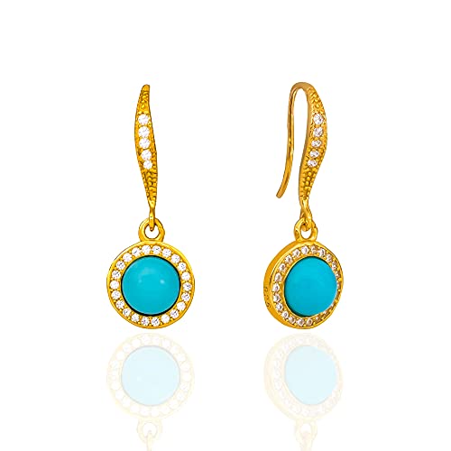 Bluejoy “Elegance & Love” Natural Sleeping Beauty Turquoise Gemstone Dangle Earrings In 18K Gold-Plated Sterling Silver For Women #TOP5