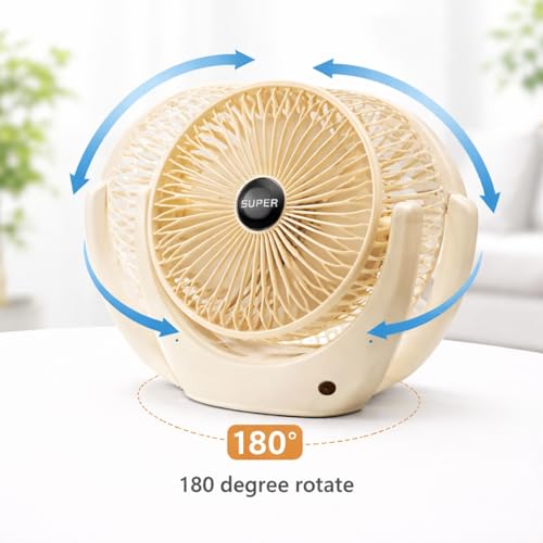 Image of One94Store Portable USB Desk Fan, 1800mAh Rechargeable Handheld Fan with Stand, 3 Speed Low Noise Personal Cooling Fan, Up to 4Hrs Runtime for Home, Office & Travel (Creamy White)