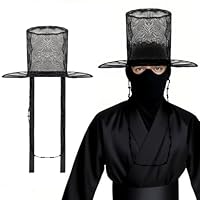 CozofLuv Black Mesh Top Hat with Beaded Strings, Korean Gat Hat Costume Accessory