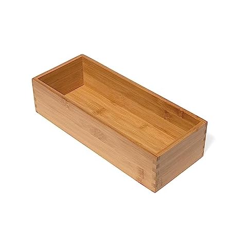 Lipper International Bamboo Wood Utensil Holder Storage Box for Cooking Tools, Makeup, or Office Supplies, 5" x 12" x 3" Cover