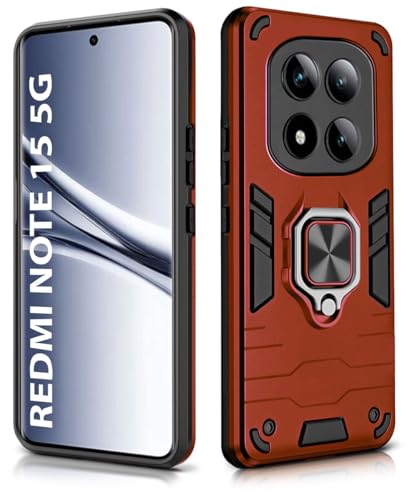 Image of WOW IMAGINE Shock Proof Back Case Mobile Cover for Mi Redmi Note 15 5G 2025 | Poco M8 5G | Back Cover Case (Tough Armor | Hybrid PC + TPU | Ring Holder & in-Built Kickstand | Red)