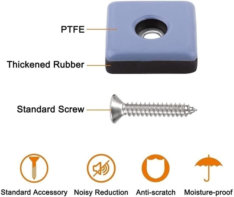 40Mm Furniture Sliders -16Pcs Furniture Leg Protectors with Screws Square Chair Leg Protectors Furniture Glide Pads