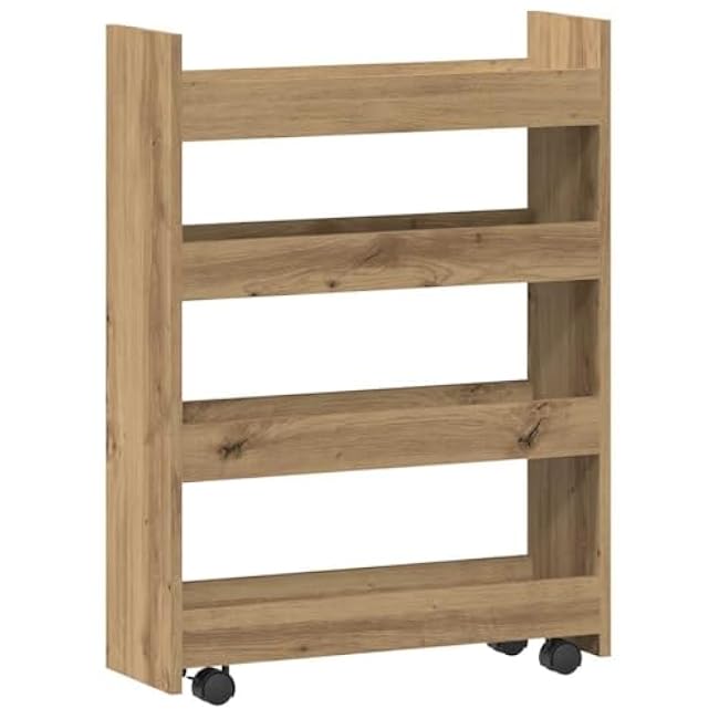CHARMMA Narrow Storage Trolley 4 Tier Artisian Oak Engineered Wood,Kitchen & Dining Trolleys, Brown, 23.81kg-plme7mOm