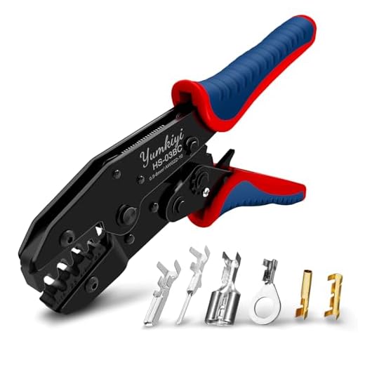 Yumkiyi Crimping Tool for Non-Insulated Open Barrel Terminals, AWG22-10 - Ratchet Crimp Tool, Adjustable Force Wire Crimper Tool HS-03BC