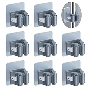 Portascope da Muro Adesivo 8 Pezzi, 3-H Portascope da Muro Appendibile Porta Scope Parete Senza Perforazione Impermeabile e Antiscivolo Rullo Resistente per Cucina, Bagno, Garage, Giardino(Grigio)