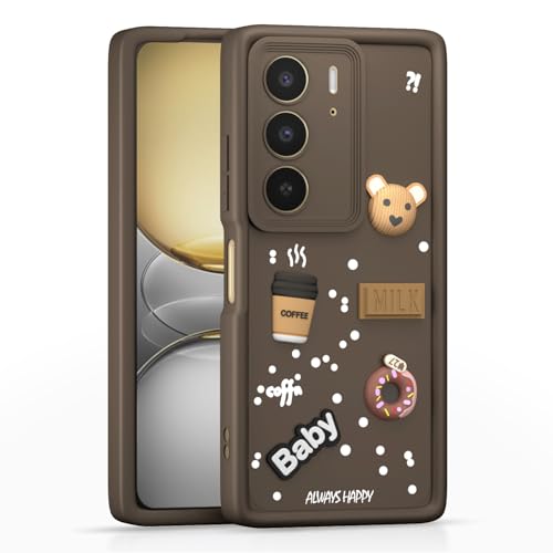 Image of Pikkme Back Cover for Realme C75 | 3D Bear Silicone Cute & Fun Coffee Cartoon | Full Body Protection Bumper Case (Brown)