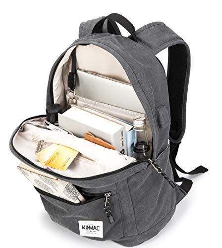 Kinmac Grey Canvas 15 Inch Waterproof Laptop Travel Outdoor Backpack With Usb Charging Port For 13 Inch 14 Inch And 15.6 Inch Laptop #TOP3
