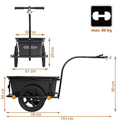 MONZANA® Fahrradanhänger mit 90L Kunststoffwanne inklusive Abdeckplane Kupplung Lastenanhänger Transportanhänger Anhänger Handwagen