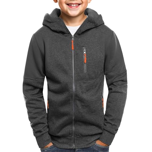 Boys Zip up Hoodi𝐞s Coats Thick Fleece Multi Zipper Pockets Cotton 𝐇ooded Sweatshirts Youth