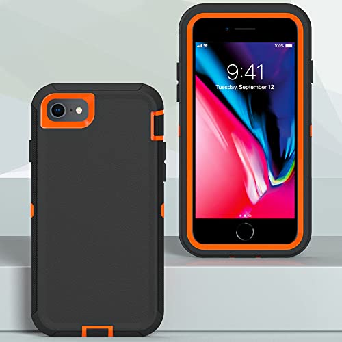 Image of Case for iPhone SE 3rd /2nd Gen, 8, 7 (4.7 inch) - Heavy-Duty Tough Rugged Shockproof Drop Protective Cover, Black+Orange
