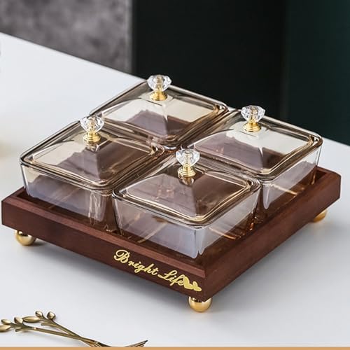 スナック皿 お菓子収納ボックス お菓子皿 卓上用 フルーツ用ボウル 大容量 お菓子・果物収納 食品保存容器 ガラス コンパートメント 蓋付き 収納 防塵 防湿 使用便利 食品貯蔵保存容器 プレゼント 6仕切り