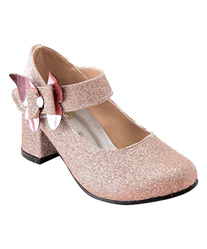 Flower Girls Mary Janes Block Heel Dress Shoes Shiny Sequin Butterfly Ankle Strap Wedding Party Princess Pumps2