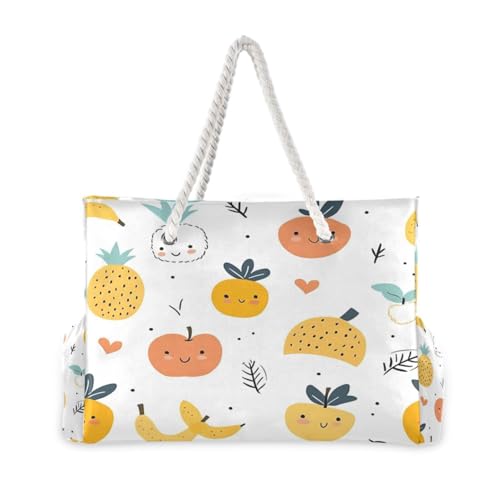 ATTX Cartoon Fruits Pattern Beach Bags for Women - Large Beach Bags with Zipper Waterproof Sandproof Swim Pool Bag Large Tote#2712
