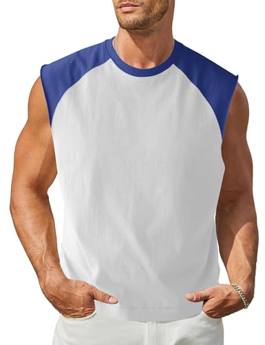 Minclouse Men's Casual Raglan Sleeves Tank Tops Sleeveless Crew Neck T Shirts Color Block Tees