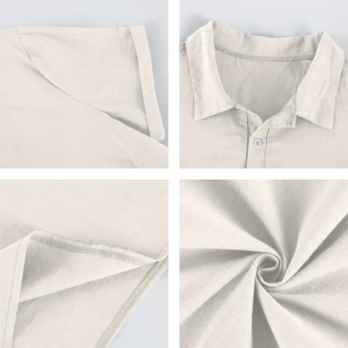 Polo de lino y algodón para hombre manga corta camisa casual de verano ajuste slim transpirable textura playa miniatura 4
