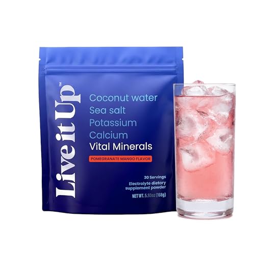 LIVE IT UP Vital Minerals: Electrolyte Powder for Daily Hydration with Coconut Water Powder Sodium Potassium and Vitamin C | Vegan No Gluten No Added Sugar & Caffeine Free | Pomegranate Mango