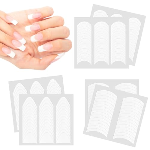 228 Pcs French Stickers for Nails 6 Sheets 3 Designs Self-Adhesive French Tip Stickers for Nail Design DIY Tip Guide (3 Types of arcs)