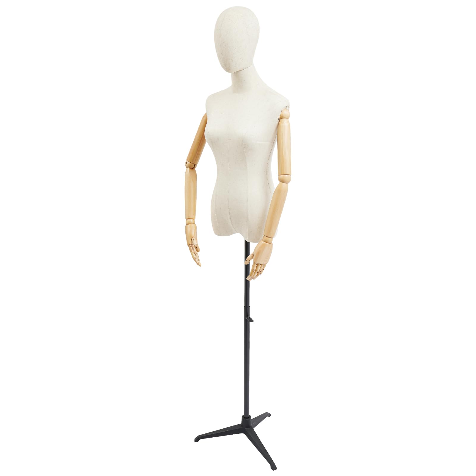 Schaufensterpuppe mit rotierende Kopf und Flexible Arme Damenbüste Mannequin Kleiderpuppe Verstellbarer Höhe Schneiderbüste kleiderpuppe Kleiderständer 86cm x 64cm x 84cm(BxWxH) (Schwarz, eine Größe)