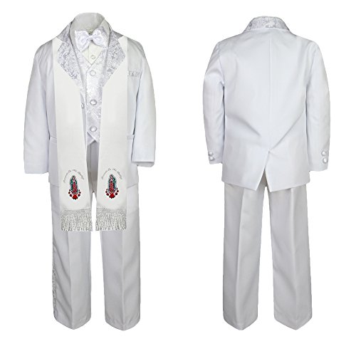 Image of Baby Boy Teen Baptism Notch Lapel Paisley Suit Silver Virgin Mary on Stole SM-20