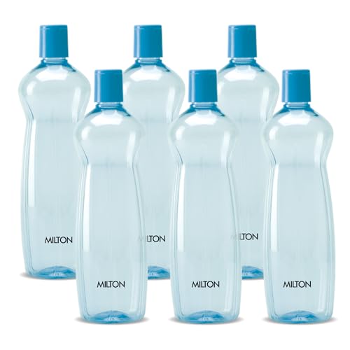 MILTON Pacific Pack of 6 Water Bottles, 1 Litre Each, Reusable Plastic Fridge Bottle Set,...