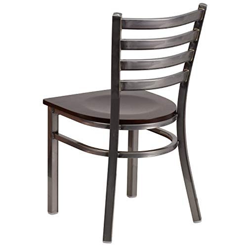 Image of Flash Furniture 2 Pack HERCULES Series Clear Coated Ladder Back Metal Restaurant Chair - Walnut Wood Seat