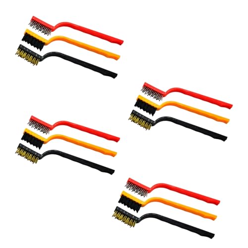 Image of Oblivion Mini Wire Brush for Cleaning 12 Pcs - Wire Brush Set with Brass, Nylon & Stainless Steel Bristles, Cleaning Brushes for Gas Stove, Burner, Tiles, Tap Rust Removal, Welding Slag, Paint & Dirt