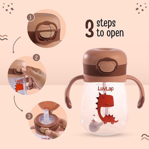 Image of LuvLap Kids Bite Resistant Soft Silicone Straw Sipper Cup with Handle, with Weighted Straw, Sippy Cup with Anti Spill Lock, BPA Free,1 Year +, 300 ml, Brown (Pack of 5)