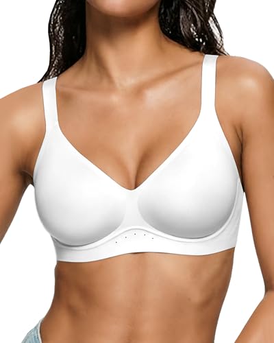 As Fairy Bras for Women Wireless Jelly No Underwire Full Coverage Seamless Supportive Comfortable Bralettes with Airhole(Pure White 42C)