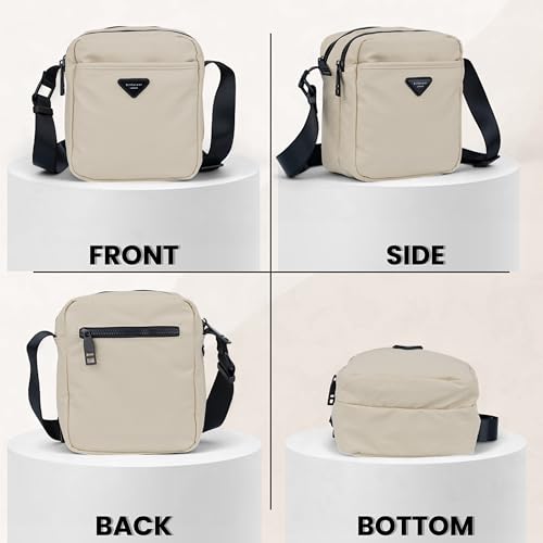 Image of TS WITH TECHSUN Crossbody Sling Bag for Men & Women | High-Capacity PU Leather Travel Shoulder Bag with 5 Zipper Compartments | Adjustable Strap | Lightweight Travel & Office Pouch
