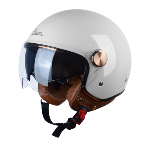 Open Face Motorcycle Helmet for Adults DOT Approved 3/4 Retro Vespa Helmet Dual Visors Mens and Womens Motorbike Casco for Moped Cruiser Bobber and Chopper(M Glossy Greyish White )