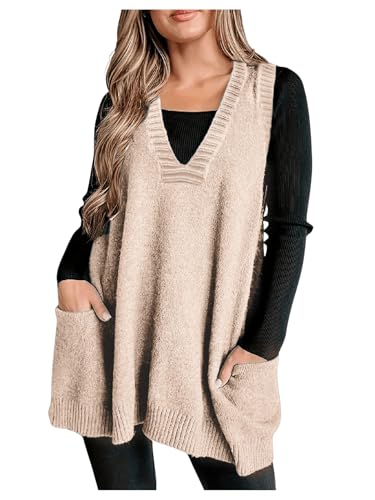 SOLY HUX Women's Plus Size Sweater Vest V Neck Sleeveless Loose Fit Knit Pullover Tank Tops with Pockets