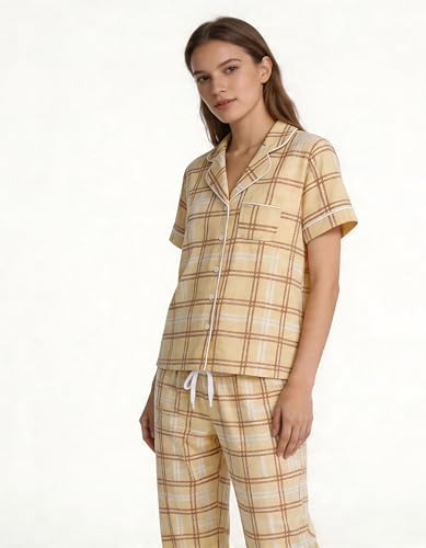Image of NAP BOUND 100% Cotton Women Pajama Sets Button Down Short Sleeve Sleepwear Soft Pjs 2 Piece Lounge Set with Pocket XS-XXL