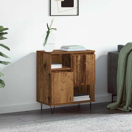 YunCangg Buffet en bois recyclé 60 x 35 x 70 cm moderne, avec 2 portes, grand espace de rangement, polyvalent comme meuble de salle à manger ou de salon,...