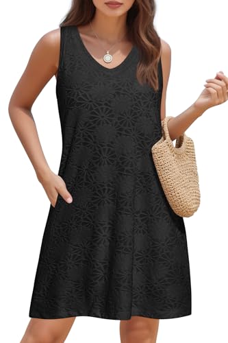 Pinup Fashion Damen Badeanzug Cover Up Frottee Ärmellos Kleid mit Taschen, Schwarzer Jacquard, Small