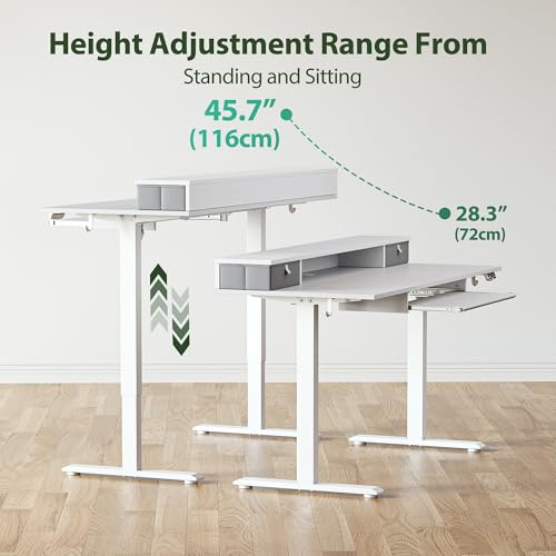 Image of Agilestic Electric Standing Desk with 2 Drawers and Keyboard Tray, 48 x 23 Inches Ergonomic Adjustable Height Desk with Storage, Sit Stand Computer Workstation, White