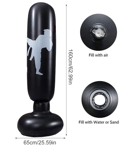 HJYDGJ Standboxsack 160 cm Aufblasbarer Boxsack Aufblasbare Boxsack Stehend Stehend Standboxsack einziehbarer PVC-boxsack stehend Geeignet zum Üben von Karate, Taekwondo, Boxen usw (Schwarz)