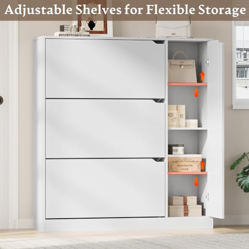 Image of BORNOON Shoe Cabinet with Side Storage, Shoe Organizer with 3 Flip Drawers