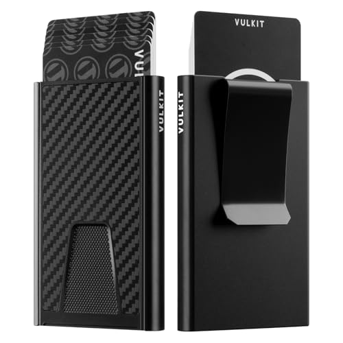 Image of VULKIT Credit Card Holder RFID Blocking with Money Clip, Slim Aluminum POP UP Wallet for Men, Carbon Black