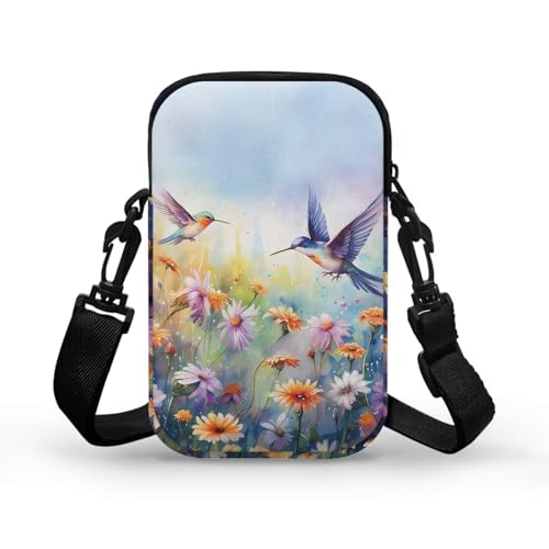 Hummingbird Floral Print Cross Body Bag, 2 Layer Portable Messenger Storage Bag Satchel Bags for Women Girls School Travel Work Sport2