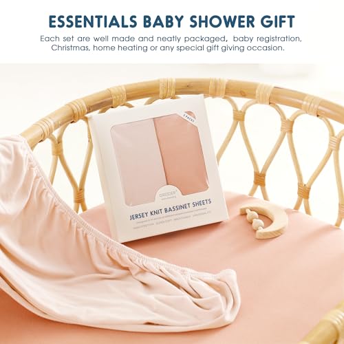 Image of GRSSDER 2-Pack Stretchy Jersey Knit Fitted Bassinet Sheets - Universal Snug Fit for Oval, Rectangle, Round & Hourglass Bassinet Mattresses, Soft Breathable Cradle Sheets for Girls