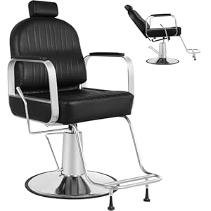 Barber Chair, Reclining Salon Chair for Hair Stylist, Barber Chairs for Barbershop Home with Heavy Duty Hydraulic Pump, 360 Degree Swivel with Lock, Beauty Salon Spa Equipment, Max 440lbs