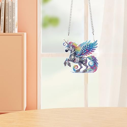 Image of AiYuanzsh Rainbow Zebra Diamond Painting Pendant, DIY Diamond Art Sparkling Acrylic Hanging Decoration, Unique Zebra Design Wall Art Craft Kit for Adults