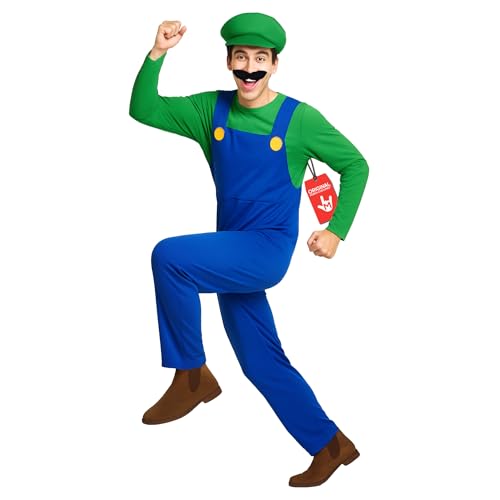 Morph Costume Plombier, Déguisement Plombier Vert, Deguisement Jeu Video, Costume Super Hero Adulte, Deguisement Halloween Homme, Déguisement Carnaval Adulte L